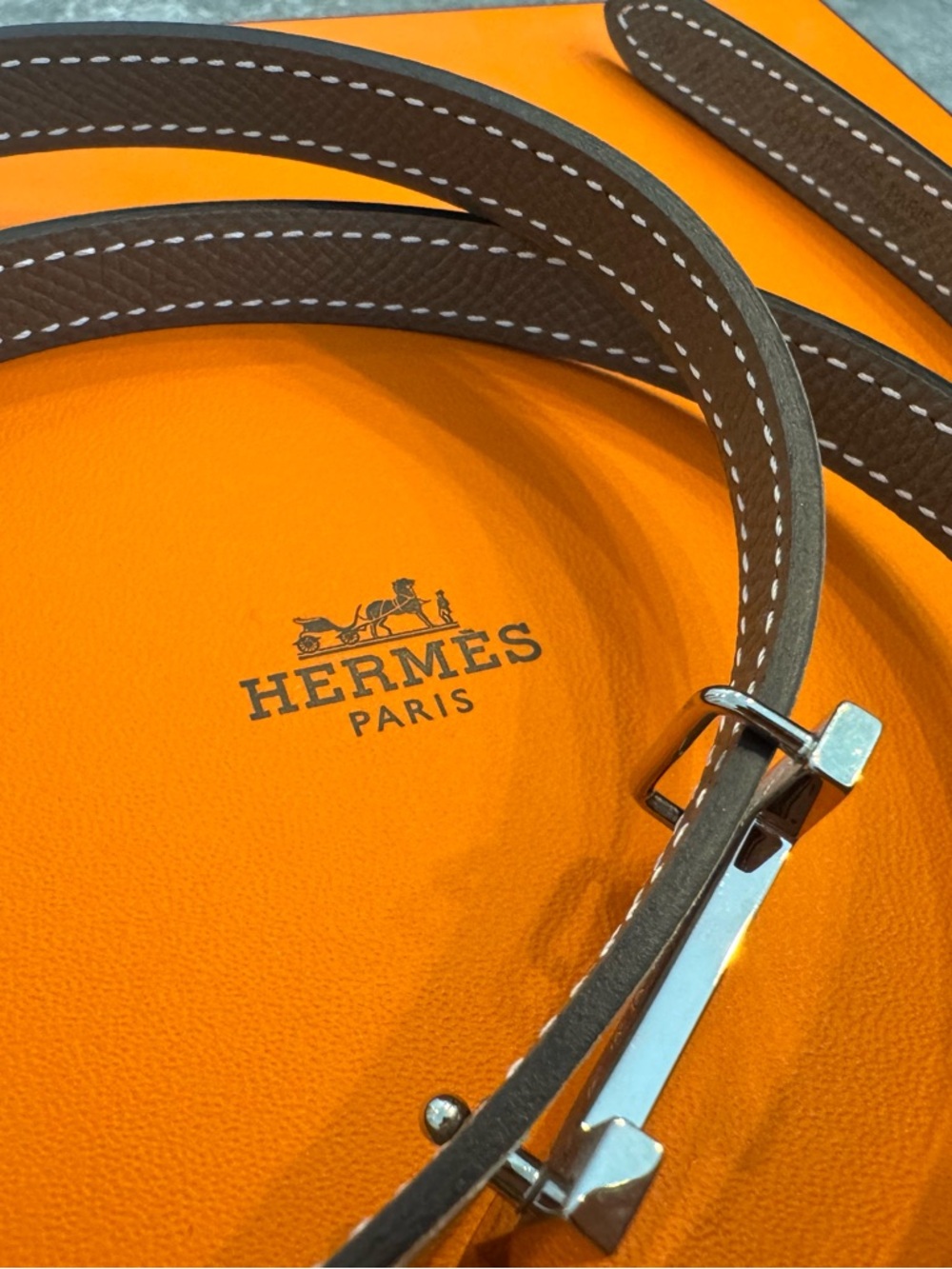 Hermes Focus Mini H 13Belt epsom etoupe white blanc Silver Hardware Reversible - Picture 8 of 11